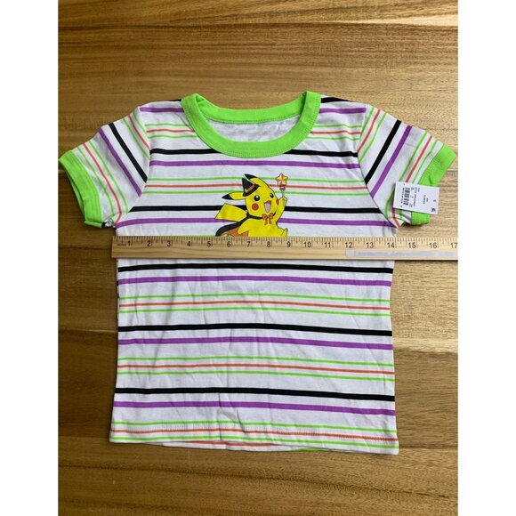 Pokemon Kids Halloween Pikachu T-Shirt Striped Short Sleeve Green Collar & Cuffs - Picture 6 of 10